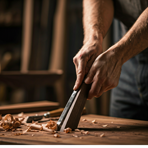A Moly craftsman shaping a chair by hand