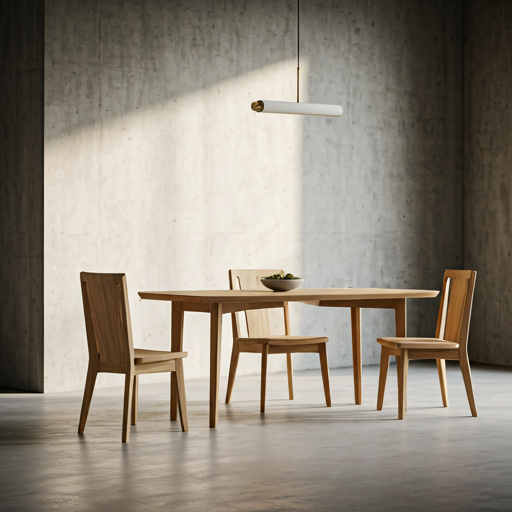 A minimalist oak dining setting in a sun-drenched loft